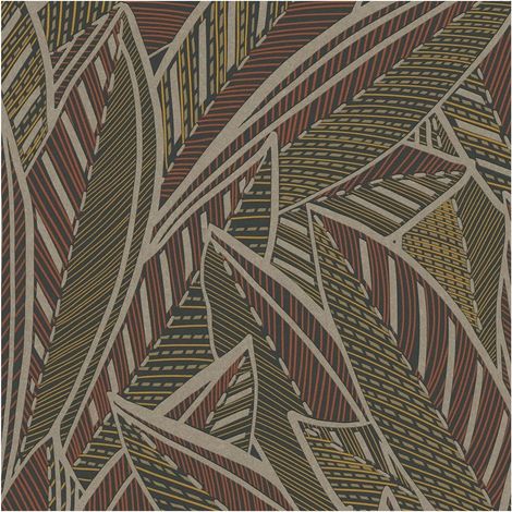 Papel pintado gráfico Profhome 399331 papel pintado no tejido ligeramente texturado con ornamentos florales efecto satinado marrón amarillo rojo negro 5,33 m2 (1/5)