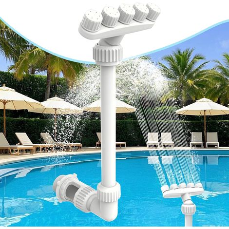 Fontaine de piscine réglable à 5 buses, adaptée aux piscines hors sol et enterrées, contrôle directionnel à 360°, avec 2 adaptateurs, arroseur cascade rafraîchissant haute efficacité et aérateur (vers (1/5)