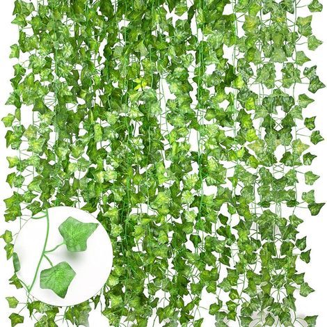 12 pièces décorations de balcon de faux lierre artificiel, couronne d'escalade de lierre végétal, feuilles extérieures, fête de mariage et décoration murale de jardin Plante verte artificielle (1/3)
