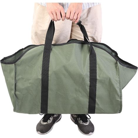 Sac à bois de chauffage portable pour l'extérieur, sac de bûcheron, sac à bois de chauffage en toile verte, sac multifonctionnel (1/4)
