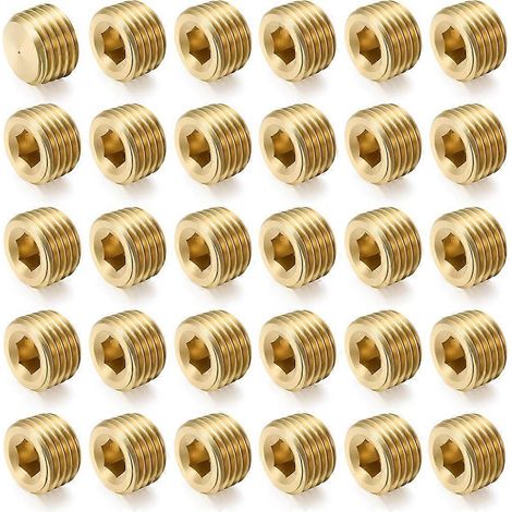 Kit de 30 bouchons de tuyauterie mâles 1/4" NPT à filetage hexagonal interne, avec tête fraisée hexagonale pour obturation d'extrémité. (1/5)