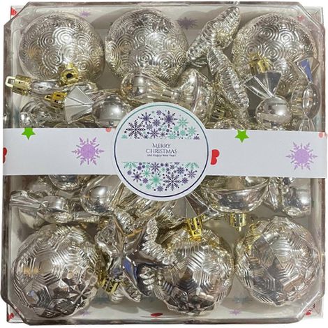 28-teiliges Set Weihnachtskugeln/Baumschmuck, Anhänger für die Neujahrsfeier, speziell geformte Kunststoffkugeln, champagnerfarben/goldfarben (1/5)
