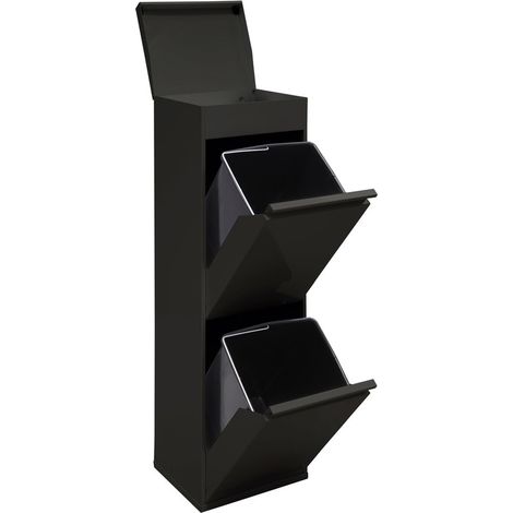 ARREGUI Top Cubo de basura y reciclaje de acero de 2 cubos con bandeja superior multiusos, mueble de reciclaje, 2 x 17 L (34 L) Negro CR226-B (1/3)