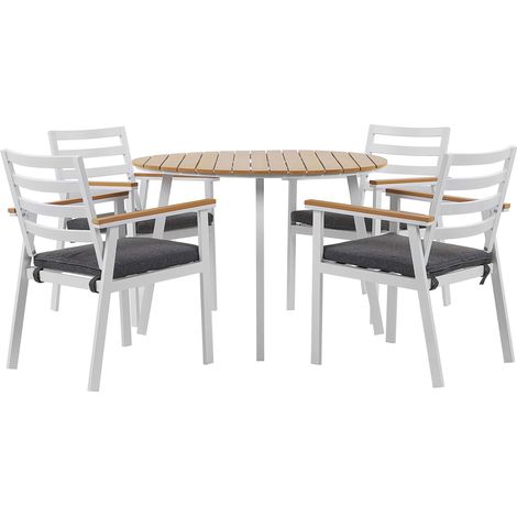 Set da Pranzo all'Aperto Tavolo Rotondo e 4 Sedie in Alluminio Bianco Cavoli