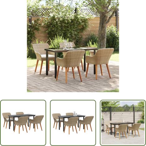 Terrassentisch - Garten Essgruppe mit Kissen 5 pcs Beige Poly-Rattan (1/5)