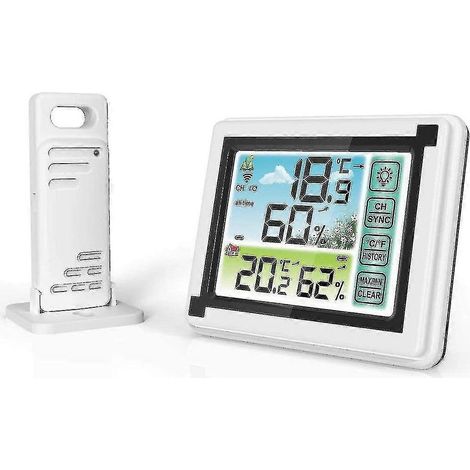 Station météo sans fil avec capteur extérieur/intérieur, thermomètre et hygromètre numériques, grand écran LCD pour la maison et le bureau (BotaoScvvd) (1/5)