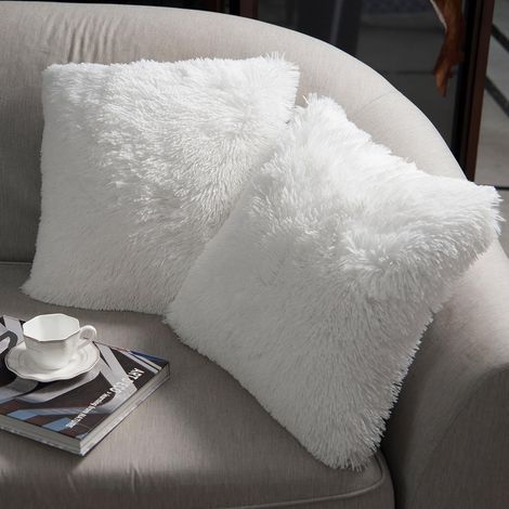 Set mit 2 weichen Plüschkissenbezügen, quadratische Dekokissen für Wohnzimmer, Sofa, Schlafzimmer, Auto, 45 x 45 cm, Weiß (1/5)