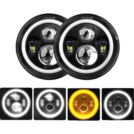 Phare LED de 7 pouces, sortie haute et basse, étanche IP68, Marron, Blanc avec jaune (1/2)