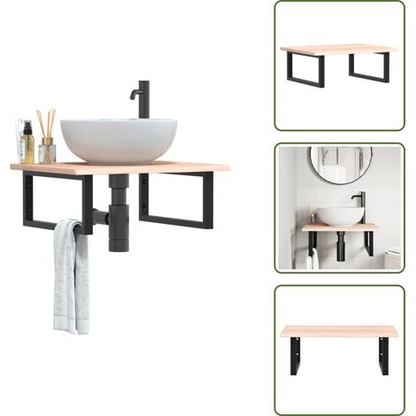 The Living Store Waschtischplatte mit Halterung Stahl und Massivholz Eiche - Wandhalterung (1/5)
