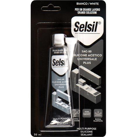 SILICONE ACETICO UNIVERSALE 'SAC 100' bianco ml 50 - (ral 9010) tubetto- 12 pezzi  - SELSIL
