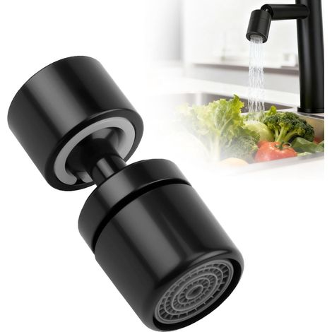 360° Swivel Tap Aerator - Kitchen Tap with Water Saving - Universal Tap for M22 Taps, Quick and Flexible Installation for Kitchen Faucet (Black) (1/5)