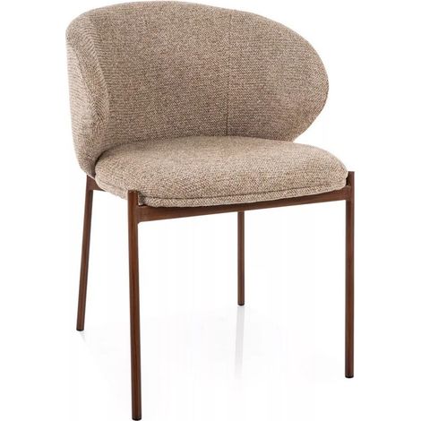 Chaise en tissu chiné beige, structure en métal style bois Elora (1/5)