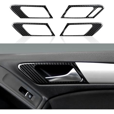 Lot de 4 autocollants de garniture de poignée de porte intérieure de voiture en fibre de carbone compatibles avec Golf (2010-2014)/Golf GTI (2010-2014)/Golf Plus (2010-2014)/Golf R (1/5)