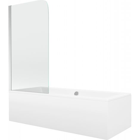 Mexen Cube rechteckige Badewanne 180 x 80 cm mit Verkleidung und 1-flügeliger Abtrennung 75 cm, transparent, Chrom - 550518080X