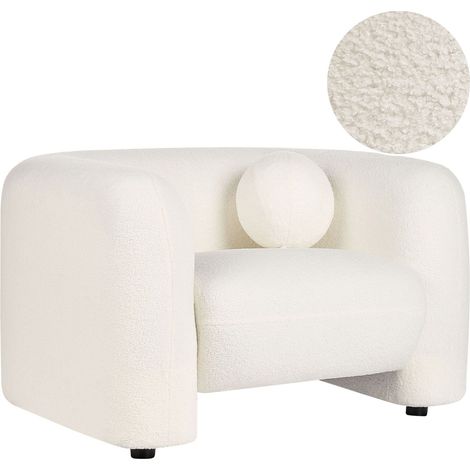 Sillón de bouclé moderno con cojín redondo blanco Leiren