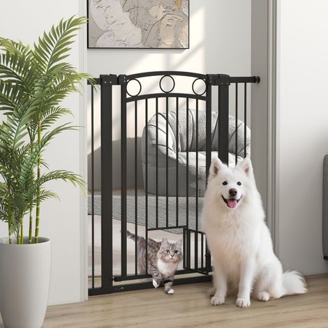 Barrière pour animaux 106 cm de hauteur, largeur réglable, porte chat intégrée, pour escaliers et cadres de porte, noir (1/5)