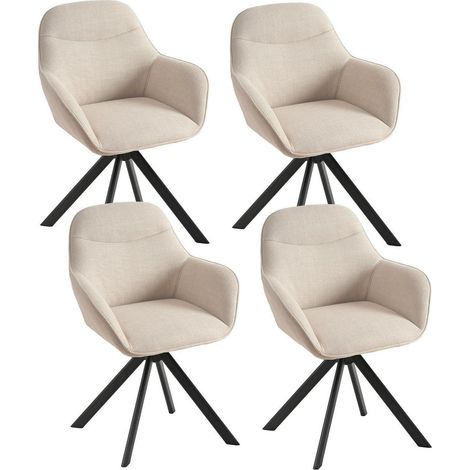 Esszimmerstühle 4er Set drehbar beige mit Armlehnen, 360° Polsterstuhl aus Leinen (1/5)