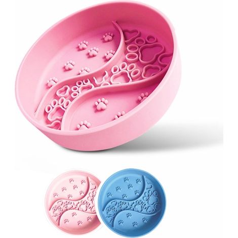 Slow Feeder Dog Bowl - Non Toxic Silicone Anti-Glutton and Anti-Choking Bowl with Non-Slip Bottom and Suction Cup, Washable Interactive Bowl for Small, Medium and Large Dogs (Pink) (1/5)