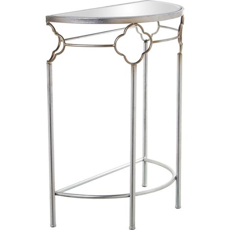 Console élégante argent et verre pour entrée chic - Métal argenté et plateau en verre