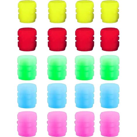 CCYKXA 20 Stück leuchtende Reifenventilkappen, universelle fluoreszierende Reifenventilkappen, für Autos, Motorräder, Fahrräder (grün, pink, rot, blau, gelb)