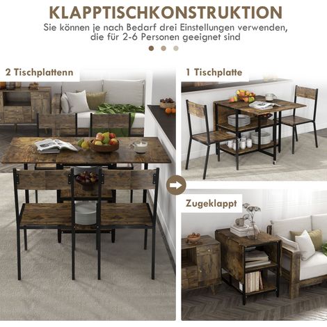 Table de repas pliante design industriel 140x80x75 cm marron et noir (1/4)