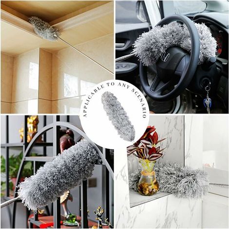 Plumeau Télescopique, Plumeau Poussière Lavable en Microfibre avec Manche Extensible en Acier Inoxydable jusqu'à 95 inch Plumeau pour Poussière, Toile D'Araignée, Plafond, Voitures (1/4)