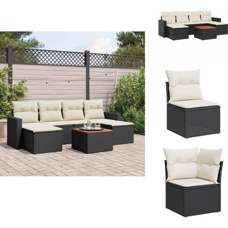 Salon de jardin 7 pcs avec coussins noir résine tressée - Salon De Jardin - Mobilier Extérieur - Set Salon - Résine Tressée - Rotin Synthétique (1/5)