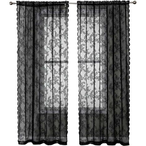 Rideaux en Dentelle Noire 84 Pouces (213cm) - Motif Floral Rustique Vintage - Voile Noir pour Salon - Intimité Style Goth - 2 Panneaux 40x80 Pouces (1/5)