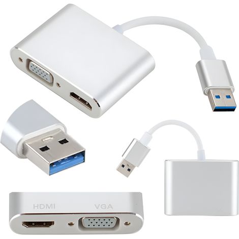 Tarjeta gráfica con divisor USB 3.0 a HDMI y VGA (1/5)