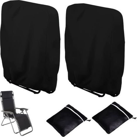 2pcs Housse de Protection pour Chaise Longue Pliante, Coupe-Vent Anti-UV Imperméable Housses, avec Sac de Transport (Noir) (1/4)