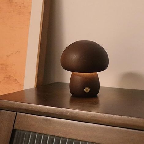 Lampe En Bois En Bois Massif Portable Décorer Mignon Portable Lampe Dessin Animé Lampe De Chevet Champignon Dessin Animé Lampe De Bureau Lampe De Nuit Adorable Bureau En Bois, D Walnut