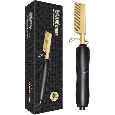 Brosse chauffante M2 TEC, 48 W, 110-240 V, design noir et or (1/5)