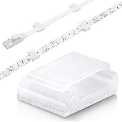 CCYKXA 100 Pieces Adhesive Cable Ties, Adhesive Cable Clips for Organization and Management, Wall Cable Ties for LEDs in Bedroom/Office/PC/Charger/Lamp/Car, White (1/5)