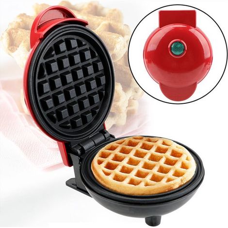 Mini gaufrier - Gaufrier - Gaufrier en forme de cœur - Gaufrier pour le petit-déjeuner - Appareil à sandwichs - Gaufrier antiadhésif - 12 x 16,2 x 7 cm - Rouge - ABS (1/5)
