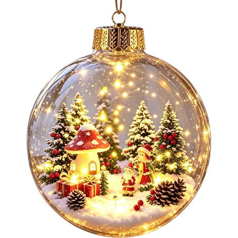 Boule de Noël en cristal acrylique transparent, décoration lumineuse suspendue en forme de lapin endormi, style américain, pendentif pour sapin de Noël avec animaux de compagnie. (1/5)
