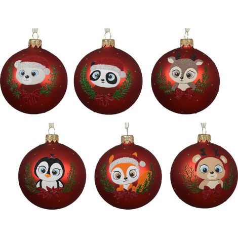 Palline per albero di Natale in vetro decorato rosso con animali da Ø 8 cm, 6 pezzi