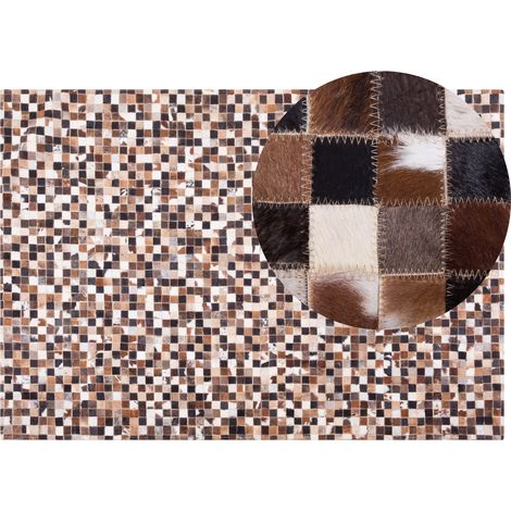Alfombra de piel de vacuno multicolor 160 x 230 cm patchwork mosaico rectangular estilo moderno Konya