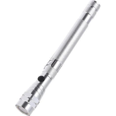 Lampe torche à tête magnétique télescopique en alliage d'aluminium argenté, lampe de poche portable pour travaux de fixation et entretien (1/5)