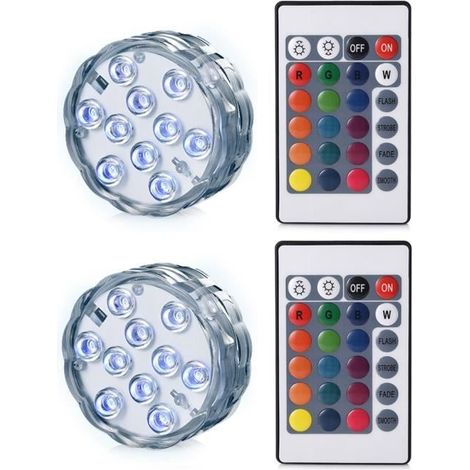 Lot de 2 Lampes sous-marines LED Étanche IP68 Éclairage Submersible Multi-couleur avec télécommande Décoration pour Aquarium/Piscine (1/4)