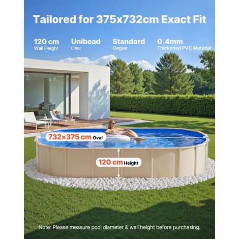 Liner Piscine Hors-Sol Ovale 375x732 cm Hauteur Paroi 120 cm Film Intérieur de Piscine Épaisseur 0,4 mm pour Rénovation et Étanchéi… (1/5)