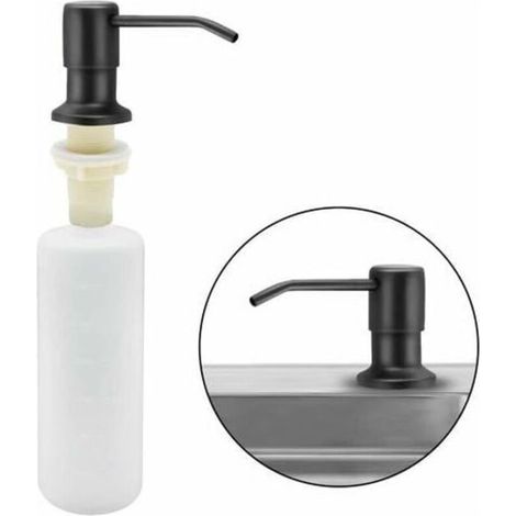 Kitchen Sink Soap Dispenser, 350ml Stainless Steel Built-In Kitchen Detergent Dispenser, Refillable Soap Dispenser with 360° Rotating Pump (Matte Black) (1/5)