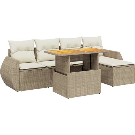 Set Divano da Giardino 6 pz con Cuscini Beige in Polyrattan vidaXL (1/4)
