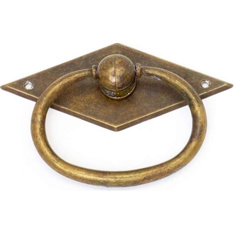 Maniglia rombo con anello ovale patinato antico 85 x 60 mm