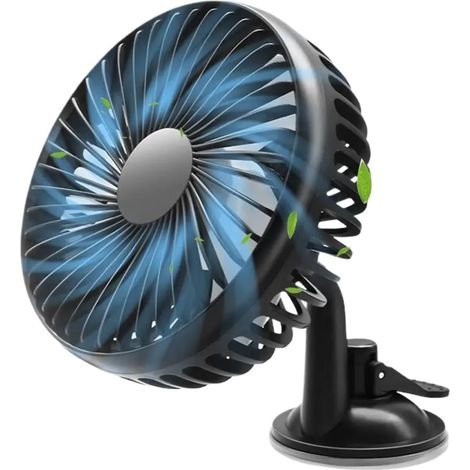Ventilateur Double Tête 12V Voiture Mini De 12V/24V ABS Noir À (1/5)