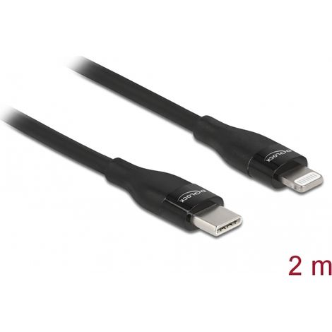 Delock Cable de datos y de carga USB Type-C⢠a Lightning⢠para iPhoneâ¢, iPad⢠y iPod⢠negro 2 m MFi
