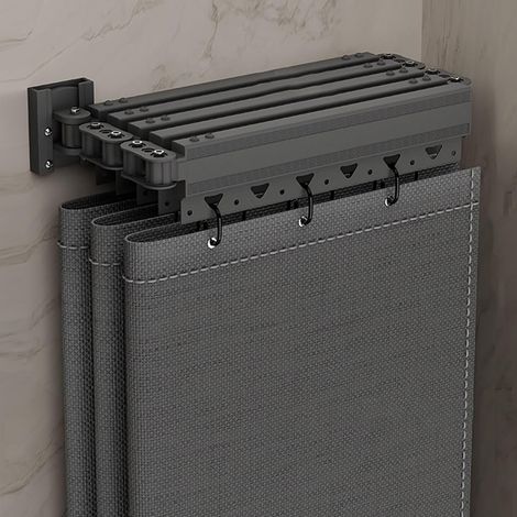 Barre de rideau de douche pliable avec ventouse (livrée avec rideau de douche, conception en trois parties), installation en angle, angle réglable, déformable sans perçage. (1/5)