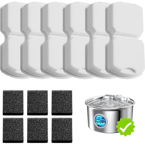 Filtre pour Fontaine à Eau pour Chat: 12 Tamis de Remplacement pour Fontaine à Eau en Acier Inoxydable - 6 filtres à Charbon et 6 filtres à Mousse (1/5)