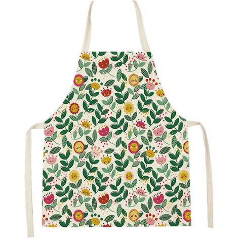 Tablier de cuisine fleuri style champêtre, tablier en lin fleuri pour enfants (1/5)