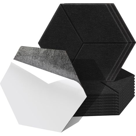 Randaco 12 unidades Paneles acústicos Hexagonal Poliéster de alta densidad autoadhesivo Negro (1/5)