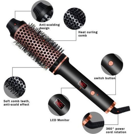 1 Brosse chauffante, 3 en 1, écran LCD, céramique 40 mm, cheveux lisses bouclés (1/5)